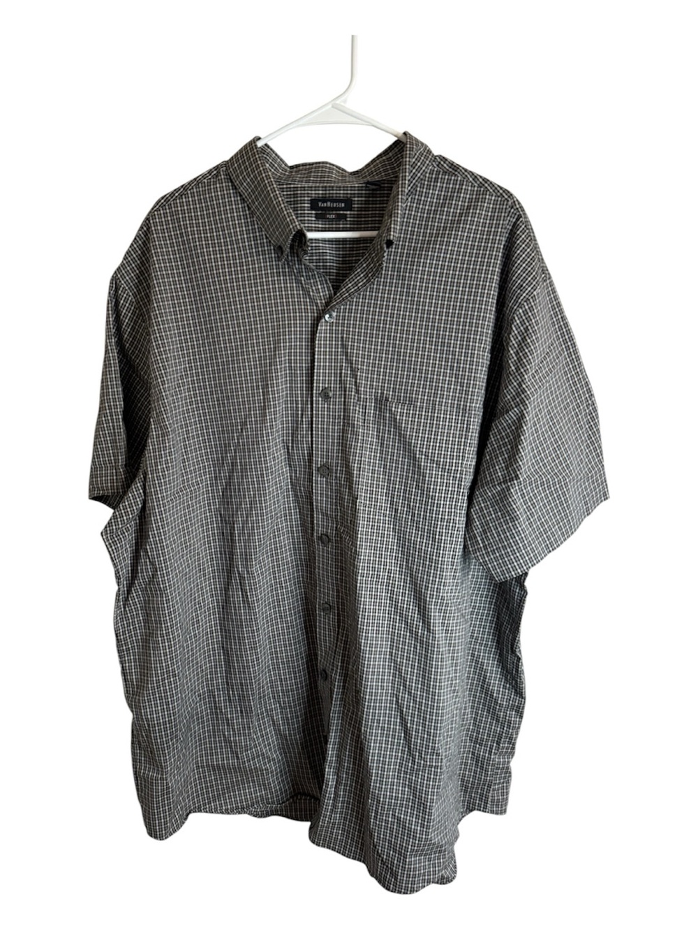Van Heusen Flex Short Sleeve Button Down Shirt 2XLT Black White Plaid Big Tall